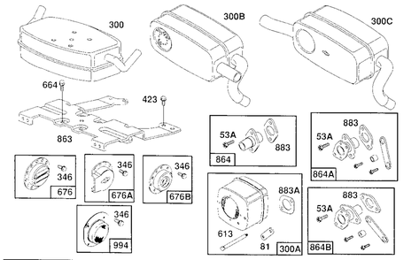Mufflers Groups, Deflectors Diagram and Parts List for 400707-0102-XX  Briggs and Stratton Engine